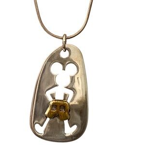 Authentic Disney Sterling Silver and Gold Mickey Necklace, signed and marked.